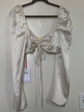 Tie-Front Satin Ivory Bandeau Top - Khaite